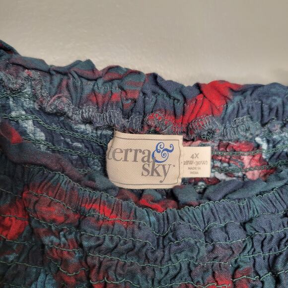 Terra & Sky Colorful Top Women's Size 4x 28W-30W Boho‎ Flowy Dark Green Artsy - Picture 3 of 9